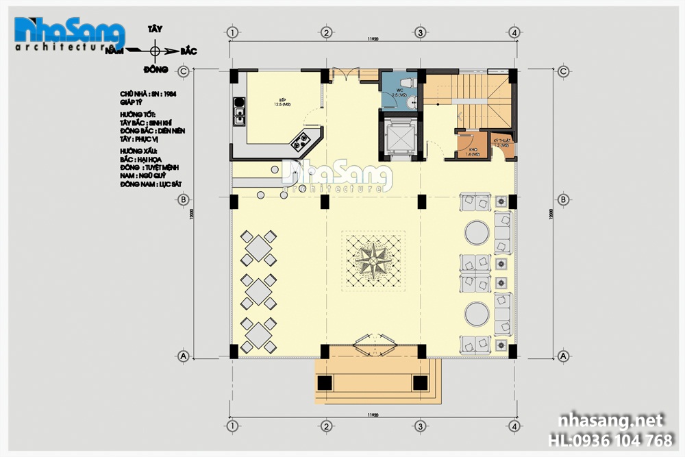 mặt bằng công năng tầng 1 biệt thự pháp bt14182